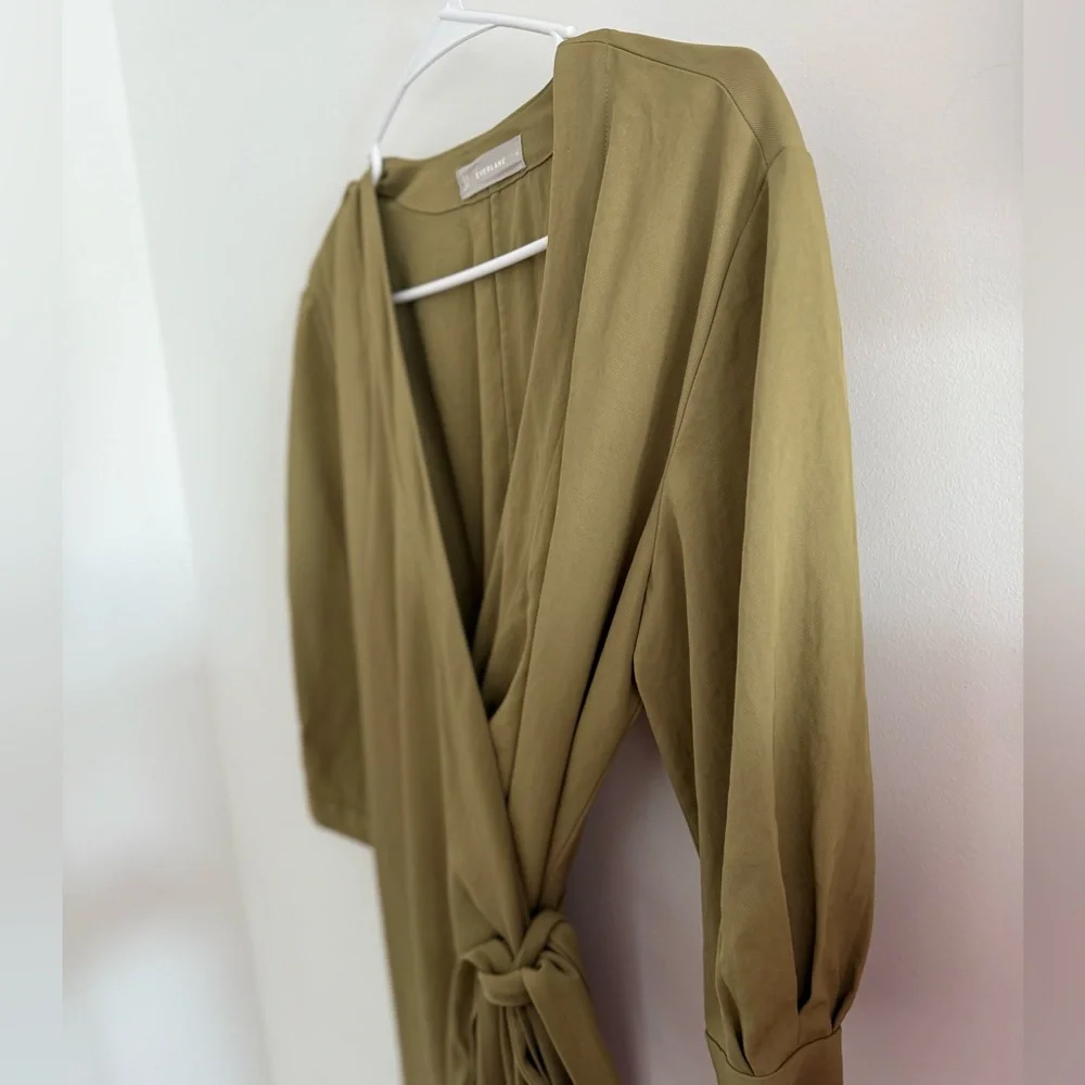 Everlane Japanese Goweave Wrap Dress In Olive Green Size 10 - Picture 4 of 7